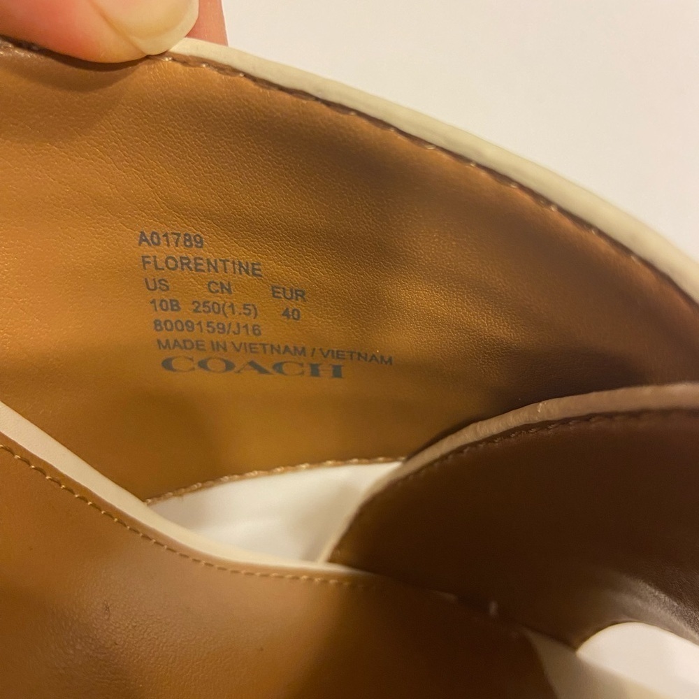 Brand New Coach Florentine Open Toe Leather Wedge Sandals Chalk Sz 10 - Picture 12 of 13